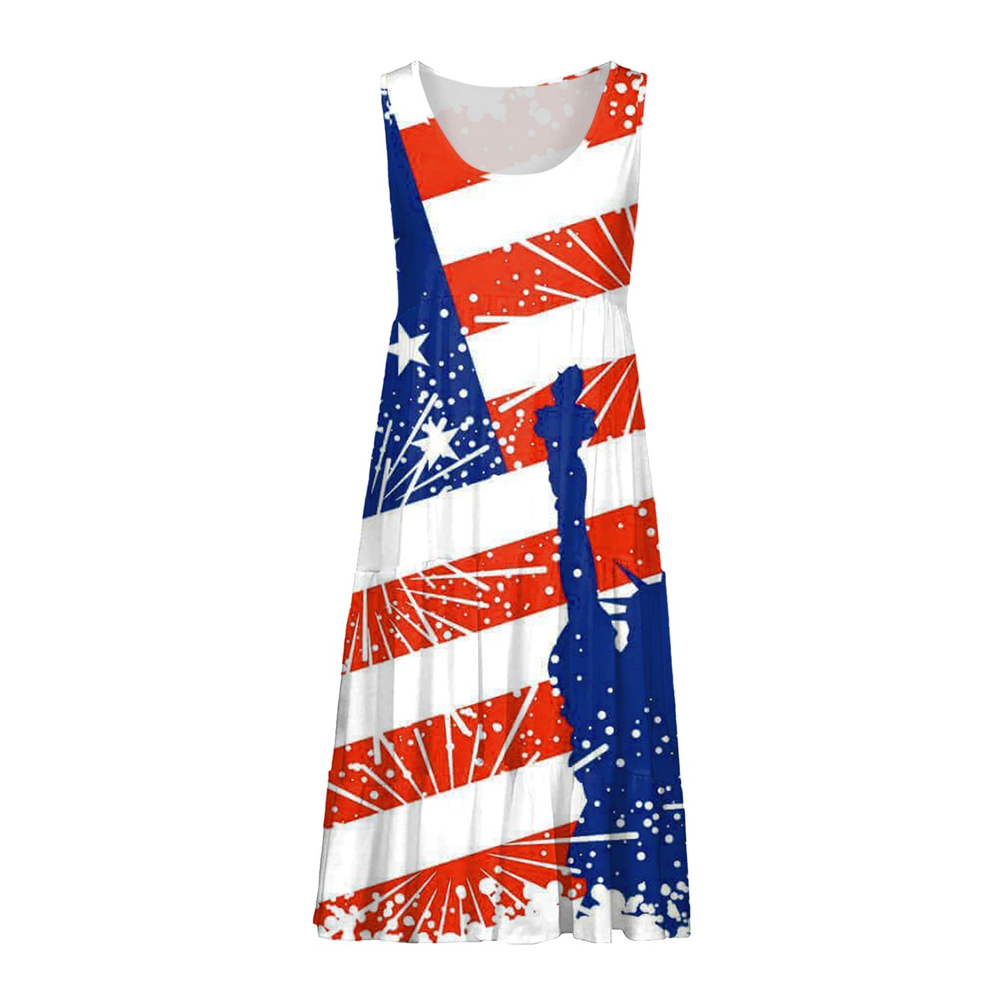 Casual Printed Long-Sleeved U-neck Large Swing Dress USA