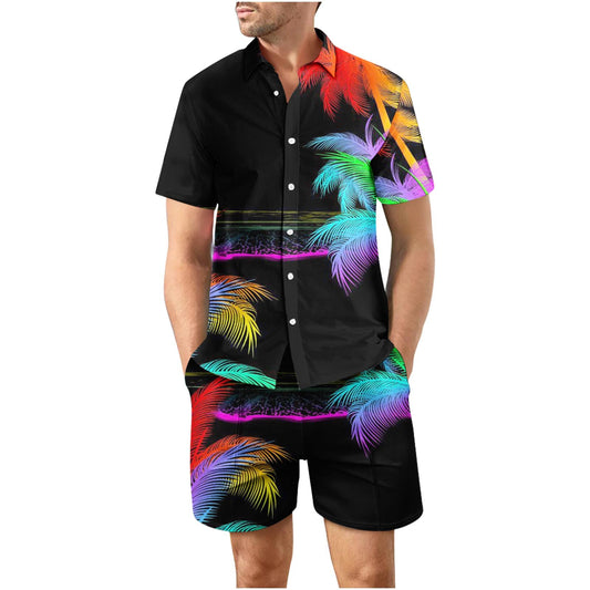 Tropical Sunset 10 Button Up Short Sleeve and Shorts Loose Men's Set