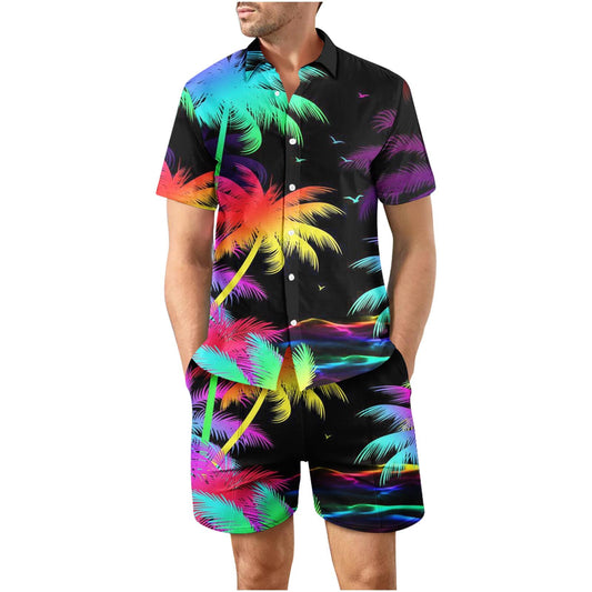 Tropical Sunset 12 Button Up Short Sleeve and Shorts Loose Men's Set
