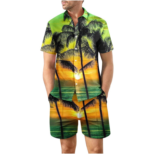 Tropical Sunset 11 Button Up Short Sleeve and Shorts Loose Men's Set