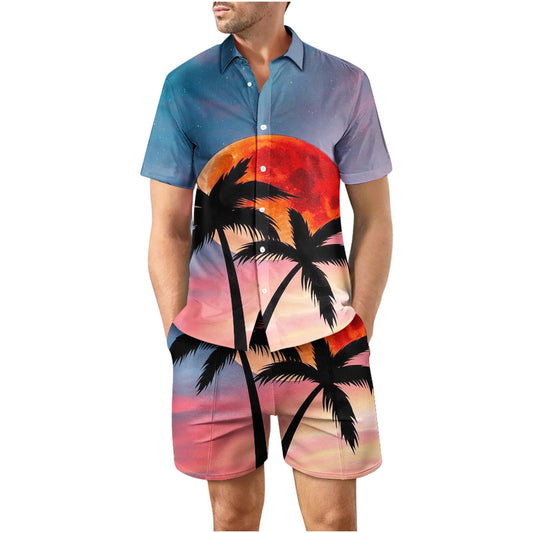 Tropical Sunset 16 Button Up Short Sleeve and Shorts Loose Men's Set