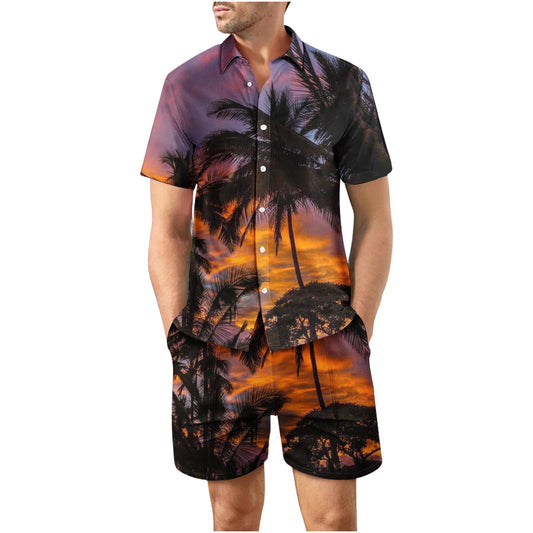 Tropical Sunset 17 Button Up Short Sleeve and Shorts Loose Men's Set
