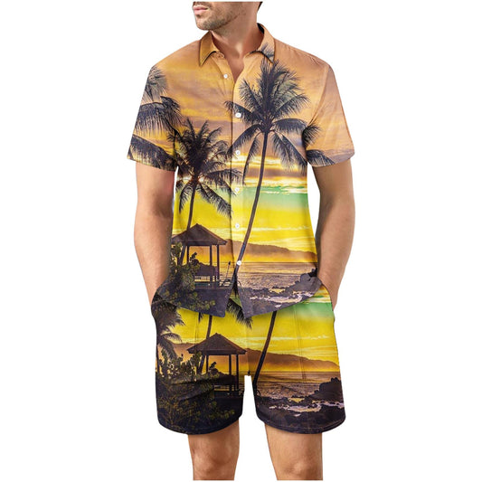 Tropical Sunset 18 Button Up Short Sleeve and Shorts Loose Men's Set