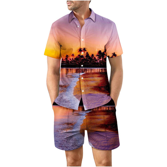 Tropical Sunset 20 Button Up Short Sleeve and Shorts Loose Men's Set