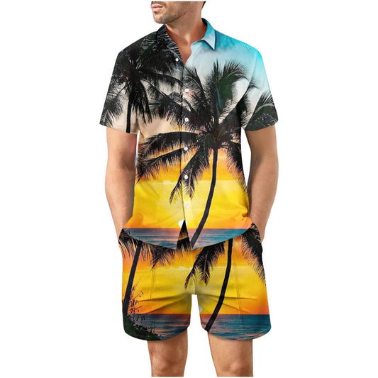 Tropical Sunset 21 Button Up Short Sleeve and Shorts Loose Men's Set