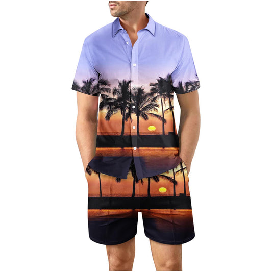 Tropical Sunset 22 Button Up Short Sleeve and Shorts Loose Men's Set