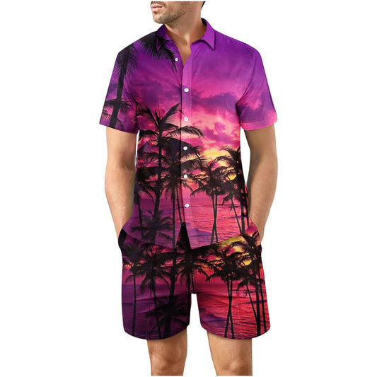 Tropical Sunset 23 Button Up Short Sleeve and Shorts Loose Men's Set