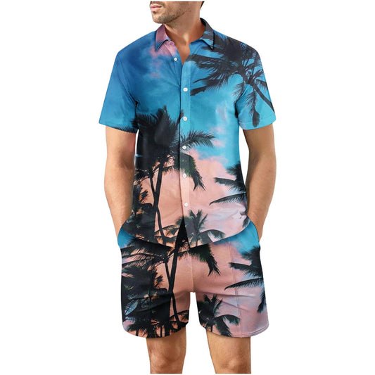 Tropical Sunset 24 Button Up Short Sleeve and Shorts Loose Men's Set