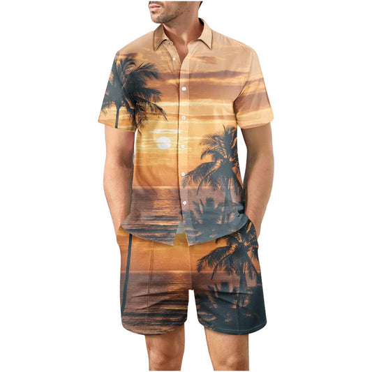 Tropical Sunset 25 Button Up Short Sleeve and Shorts Loose Men's Set