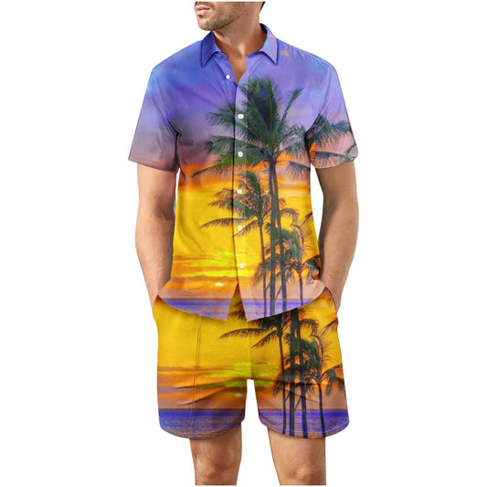 Tropical Sunset 26 Button Up Short Sleeve and Shorts Loose Men's Set