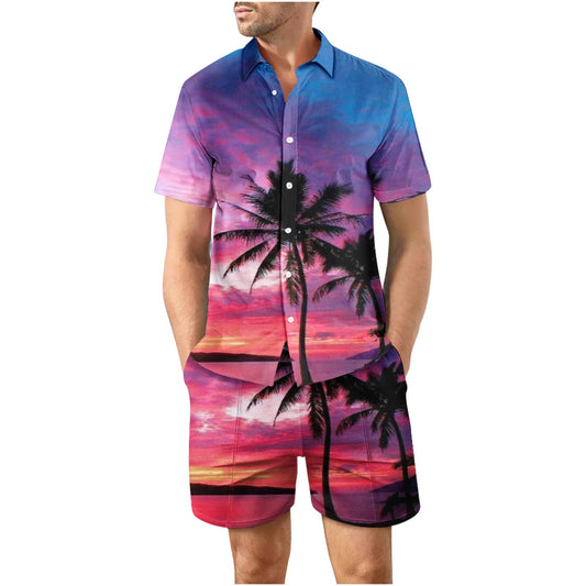 Tropical Sunset 27 Button Up Short Sleeve and Shorts Loose Men's Set