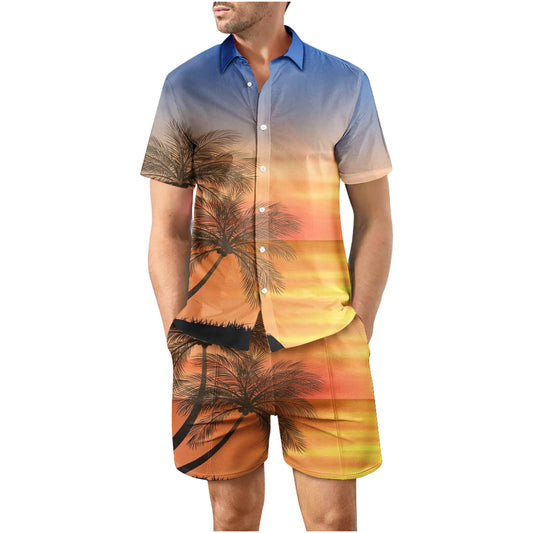 Tropical Sunset 28 Button Up Short Sleeve and Shorts Loose Men's Set