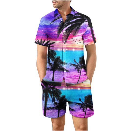 Tropical Sunset 29 Button Up Short Sleeve and Shorts Loose Men's Set