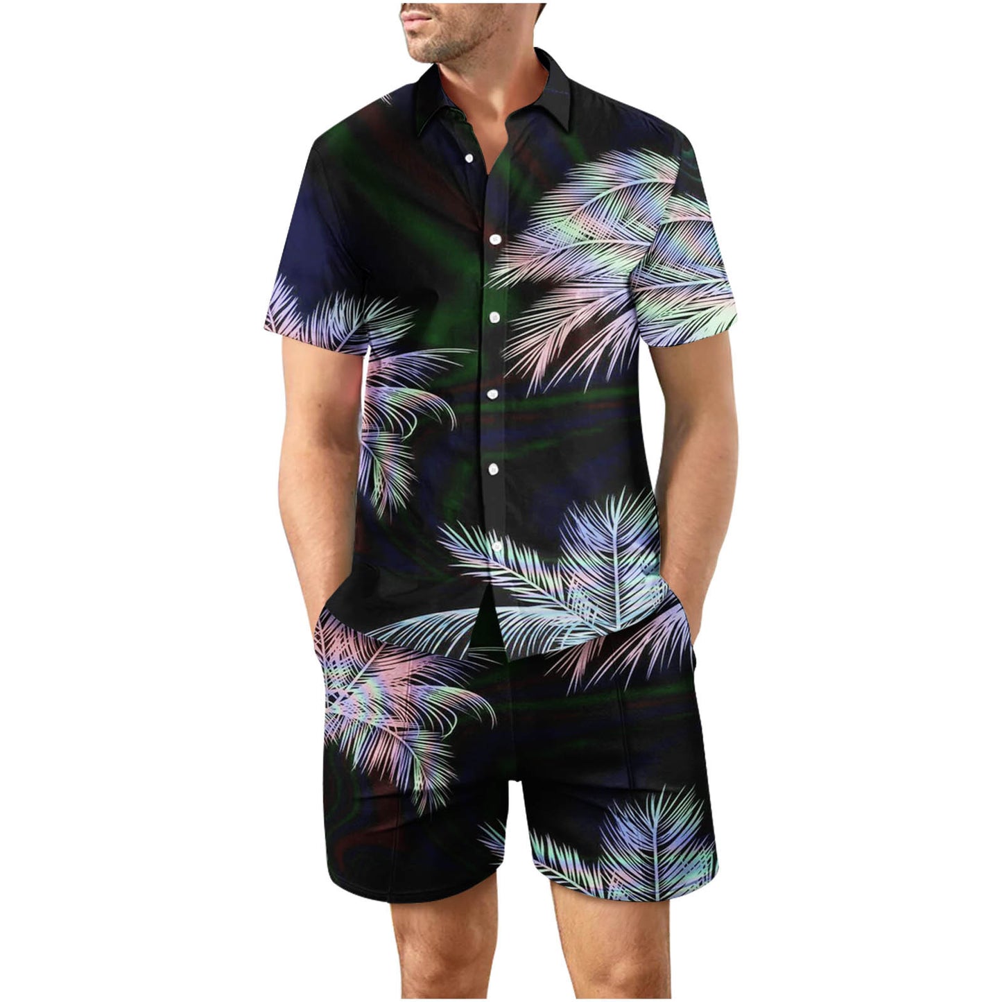 Tropical Sunset 30 Button Up Short Sleeve and Shorts Loose Men's Set