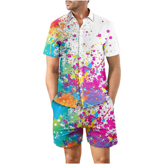 Tropical Sunset 32 Button Up Short Sleeve and Shorts Loose Men's Set