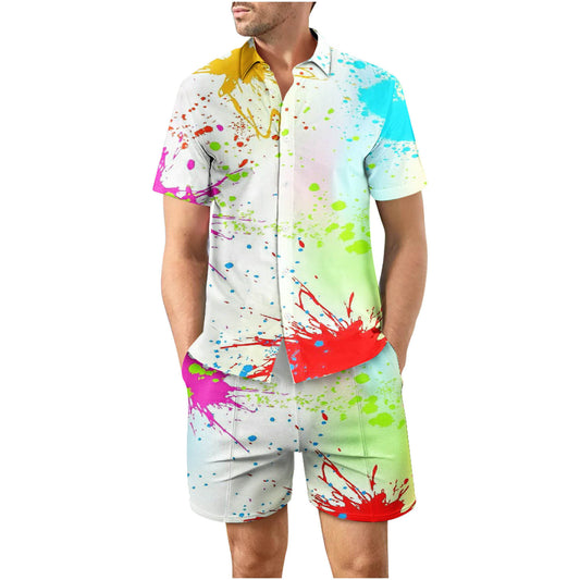 Tropical Sunset 33 Button Up Short Sleeve and Shorts Loose Men's Set