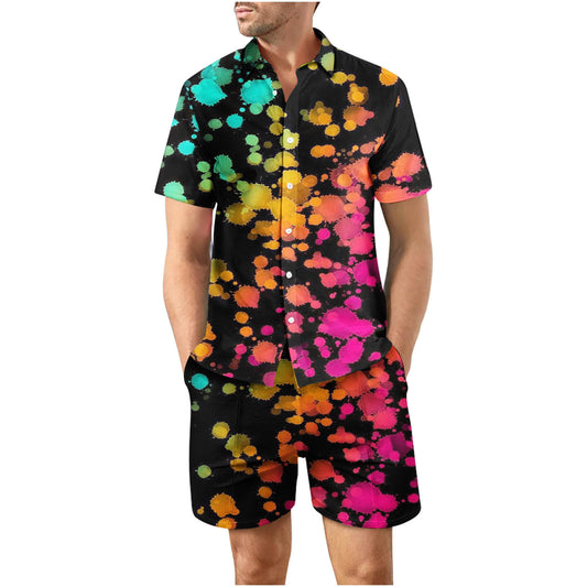 Tropical Sunset 34 Button Up Short Sleeve and Shorts Loose Men's Set