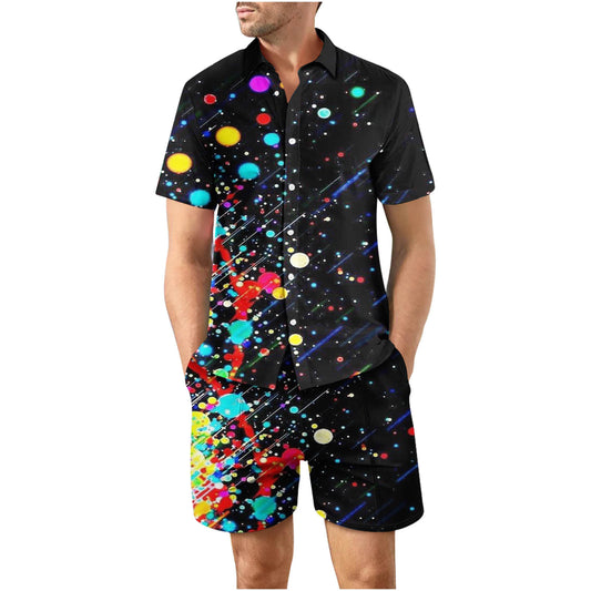 Tropical Sunset 35 Button Up Short Sleeve and Shorts Loose Men's Set