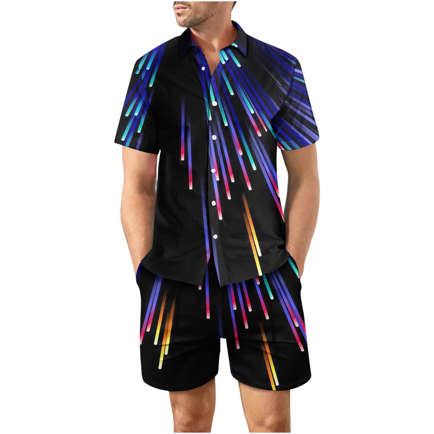 Tropical Sunset 37 Button Up Short Sleeve and Shorts Loose Men's Set