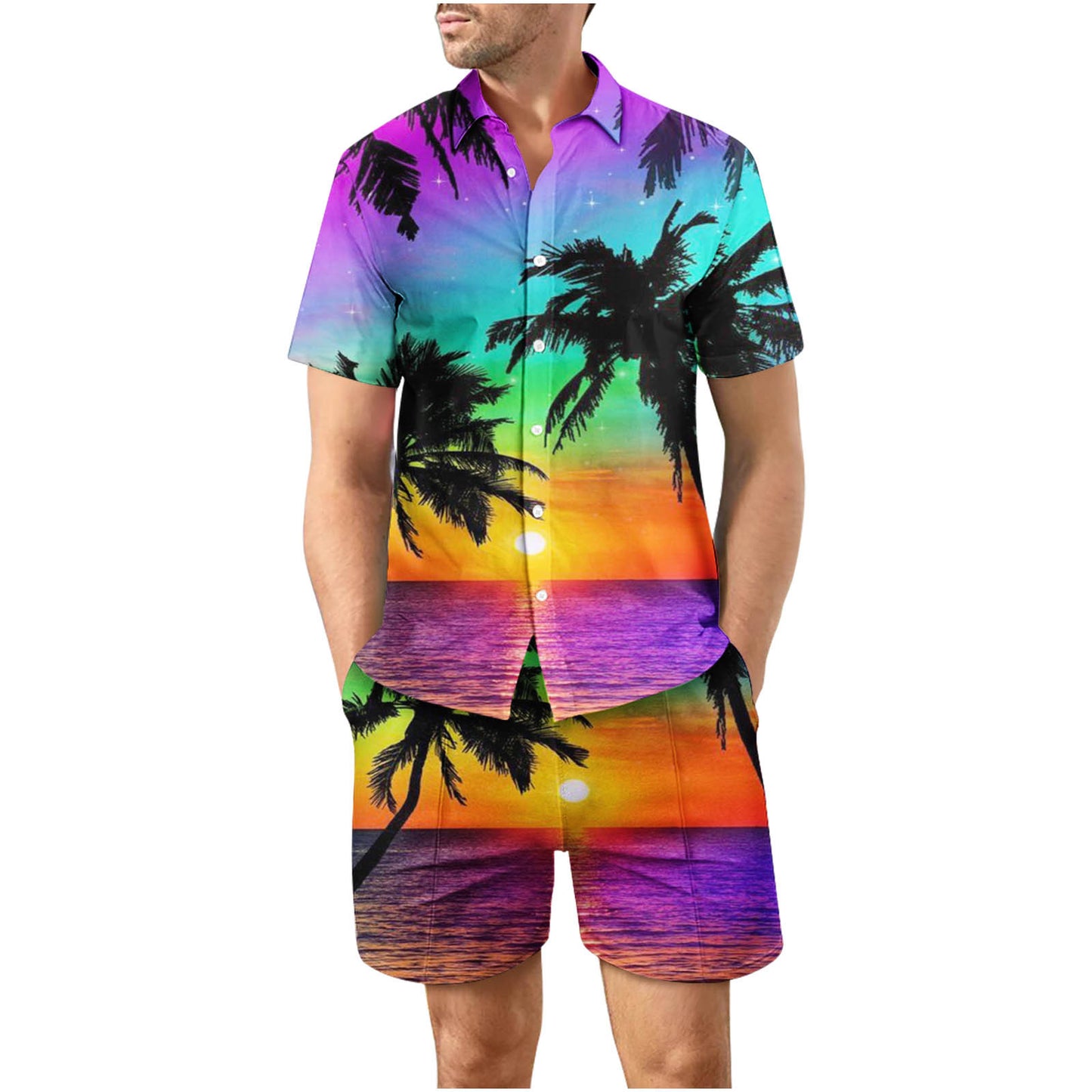 Tropical Sunset 38 Button Up Short Sleeve and Shorts Loose Men's Set