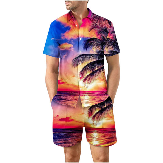 Tropical Sunset 39 Button Up Short Sleeve and Shorts Loose Men's Set