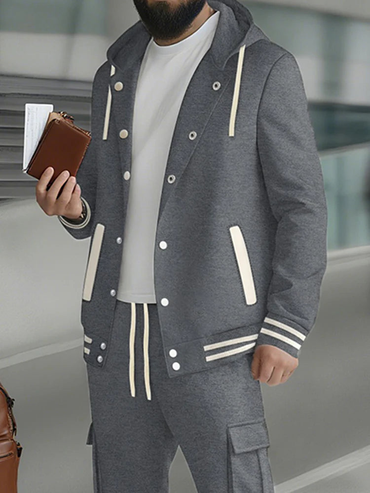 Sporty Hooded Jacket Pants Set