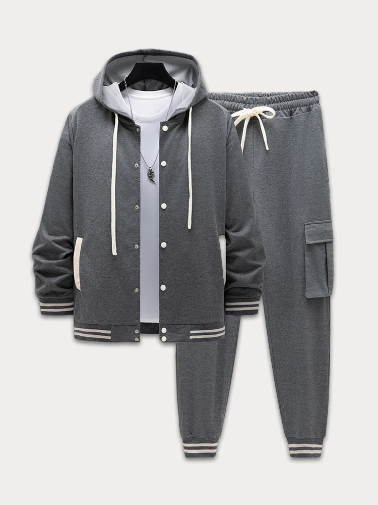 Sporty Hooded Jacket Pants Set