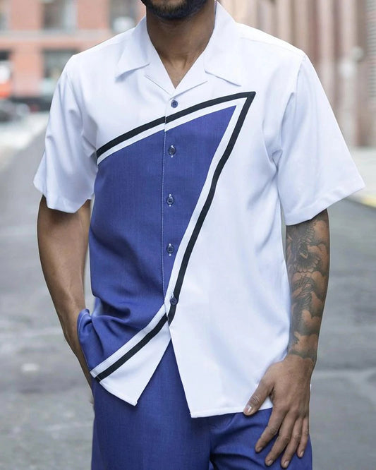 Blue and White Walking Suit Short Sleeve Set