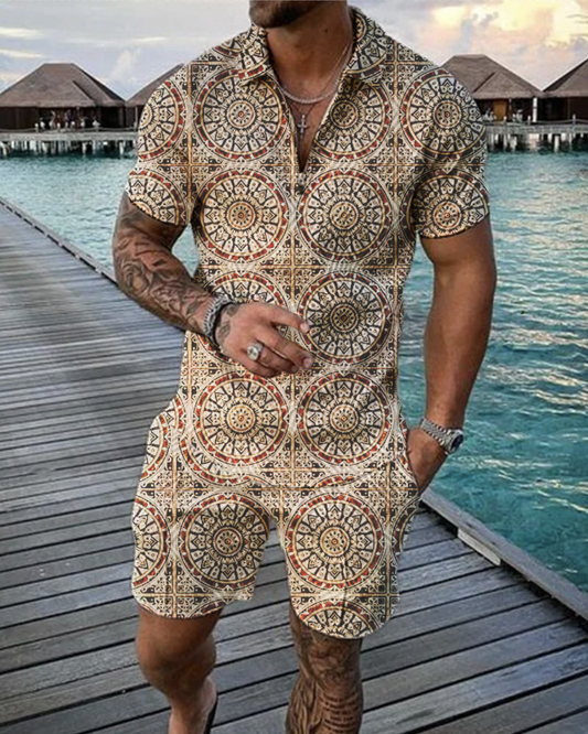 Aztec Polo Shirt And Shorts Co-Ord