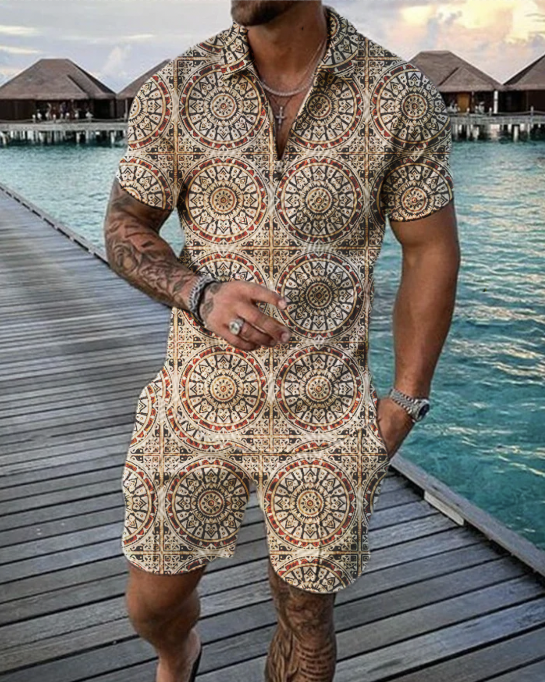 Aztec Polo Shirt And Shorts Co-Ord - DUVAL