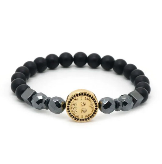 Bitcoin Crypto Hematite Stone Bracelet