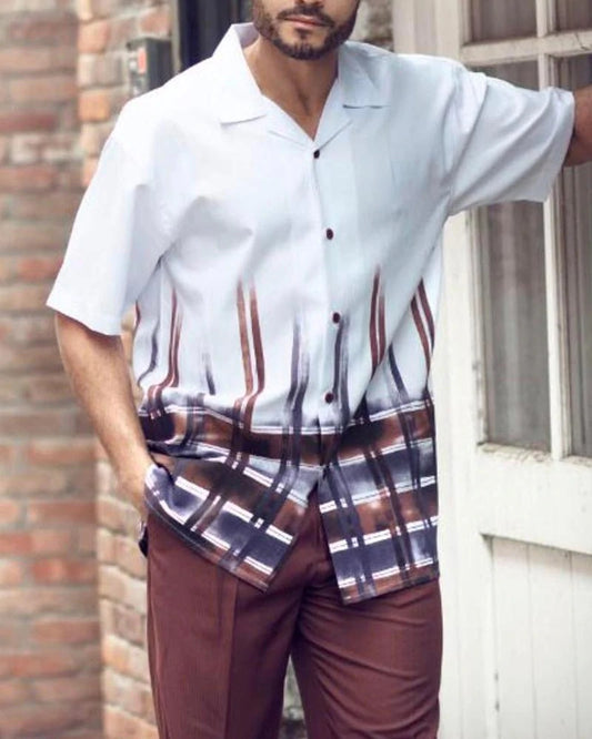 Lower Brown Pattern Fade Walking Suit Short Sleeve Set