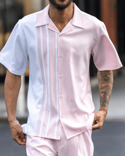 Pink Meets White Walking Suit Short Sleeve Set