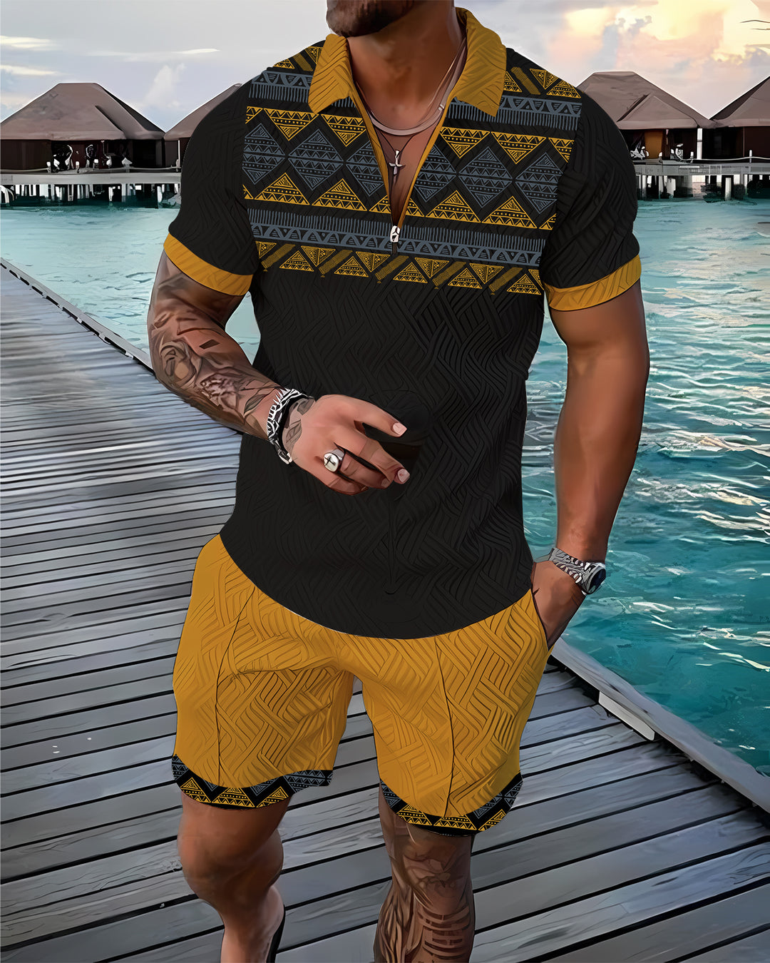 Golden Mirage Polo Shirt And Shorts Co-Ord - DUVAL