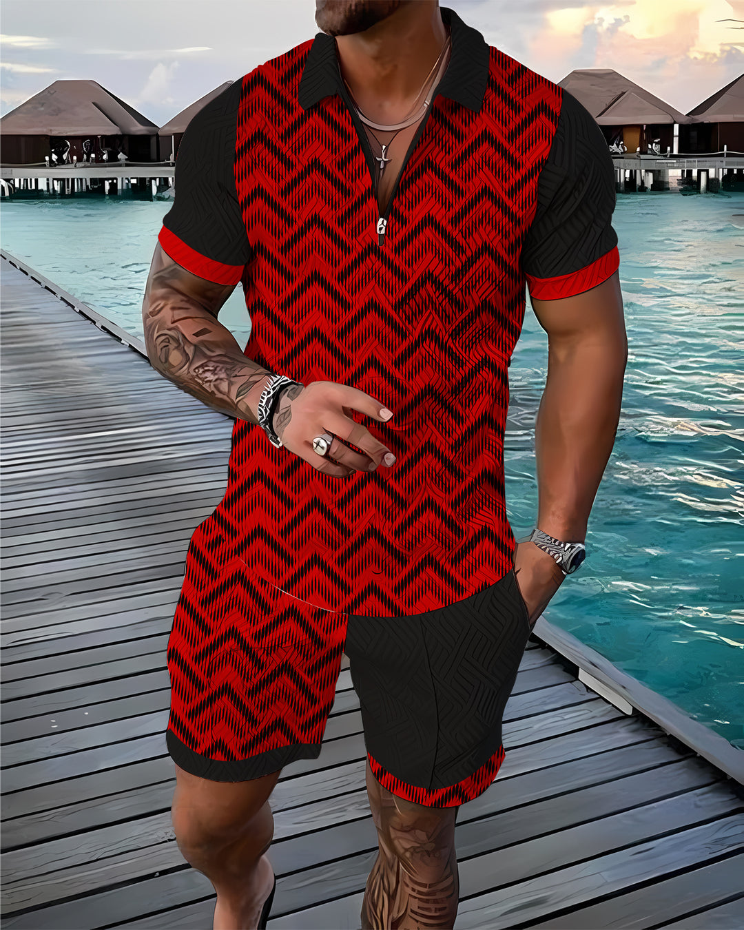 Red Amari Polo Shirt And Shorts Co-Ord - DUVAL