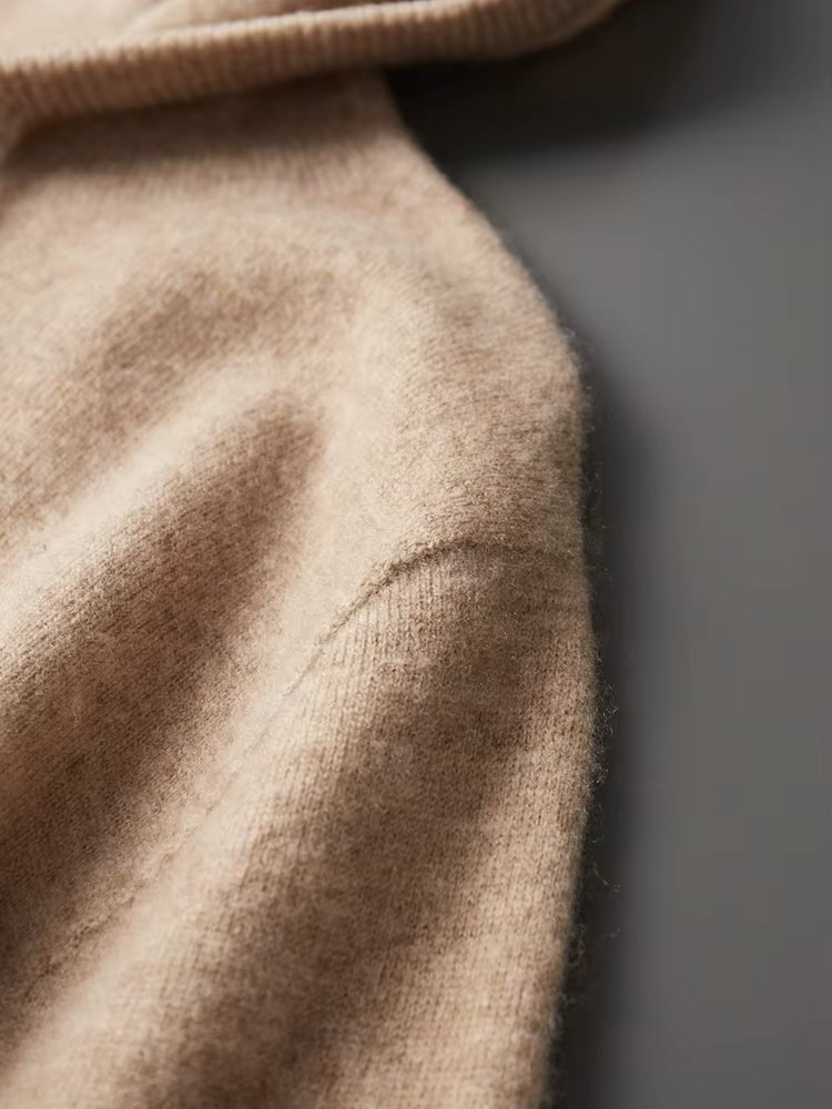 Pure Extra-Fine Merino Wool Beige Leisure Hoodie