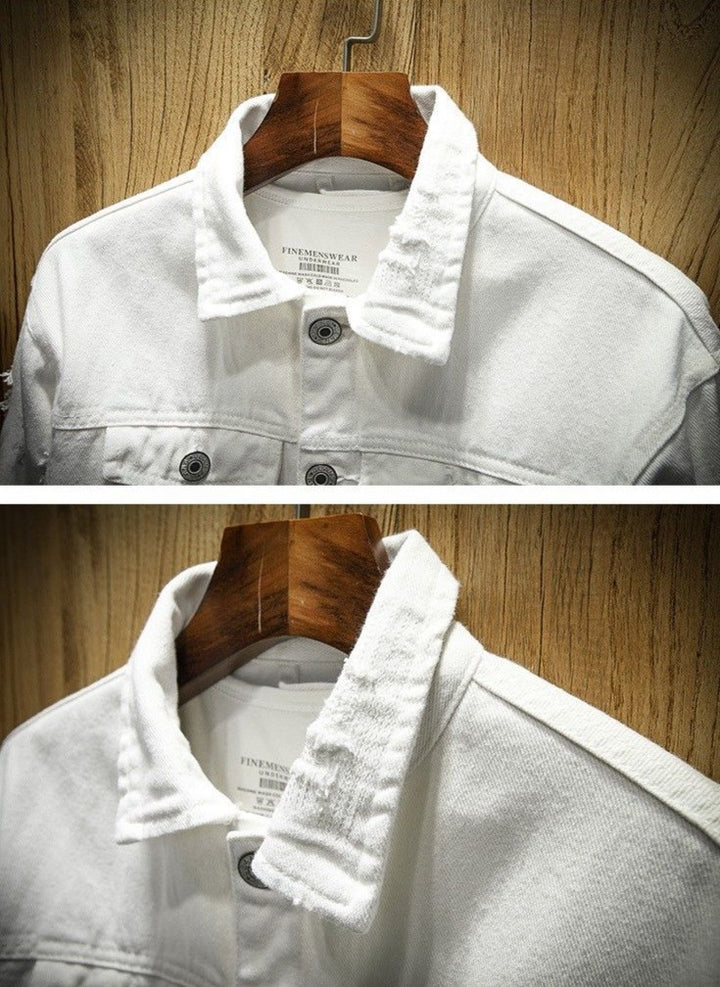 EMRG  Cotton Ripped Flap Pocket Denim Jacket Without Hoodie - DUVAL