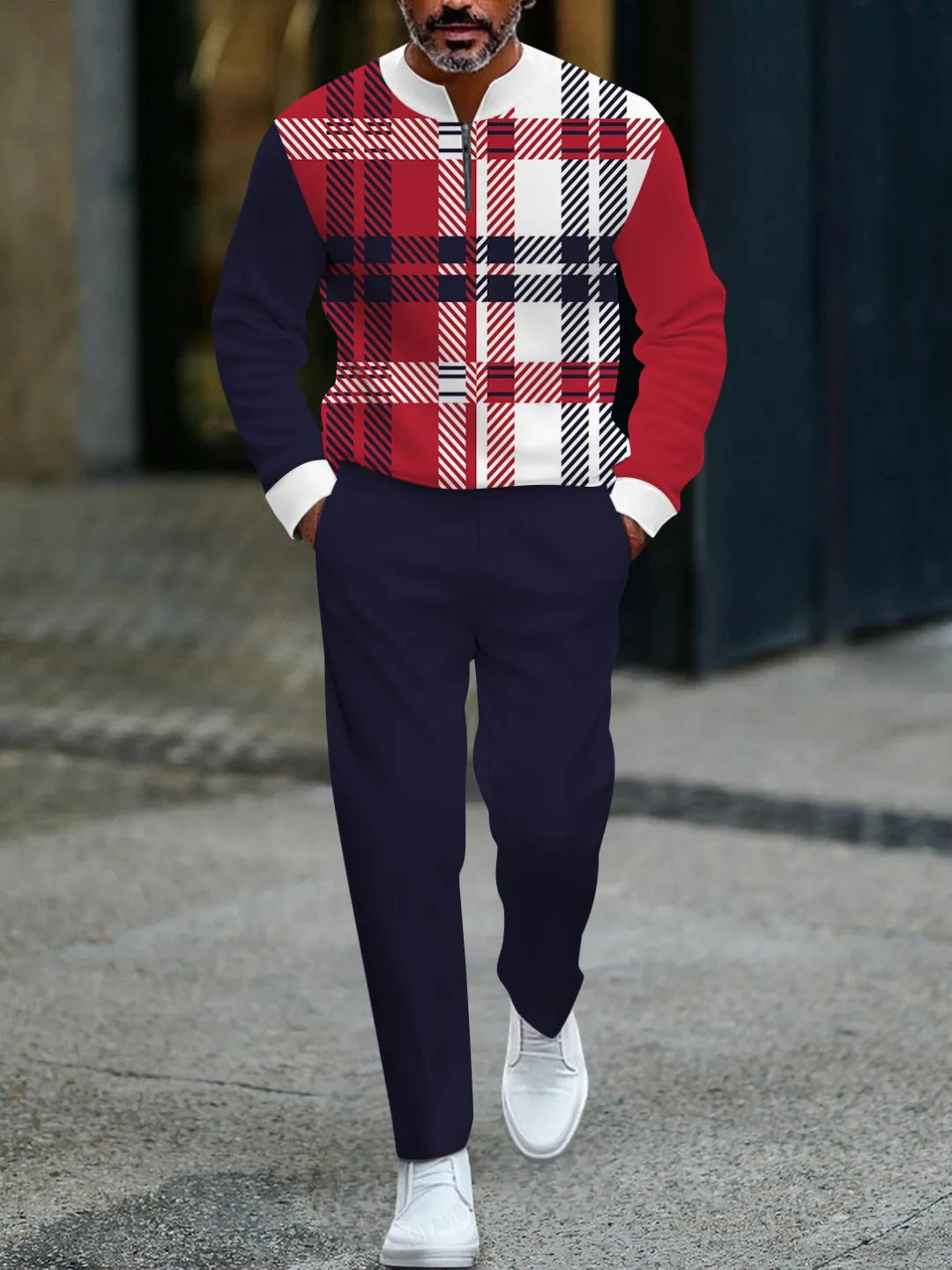 Quarter Zip Sweater & Trousers Two-Piece Set