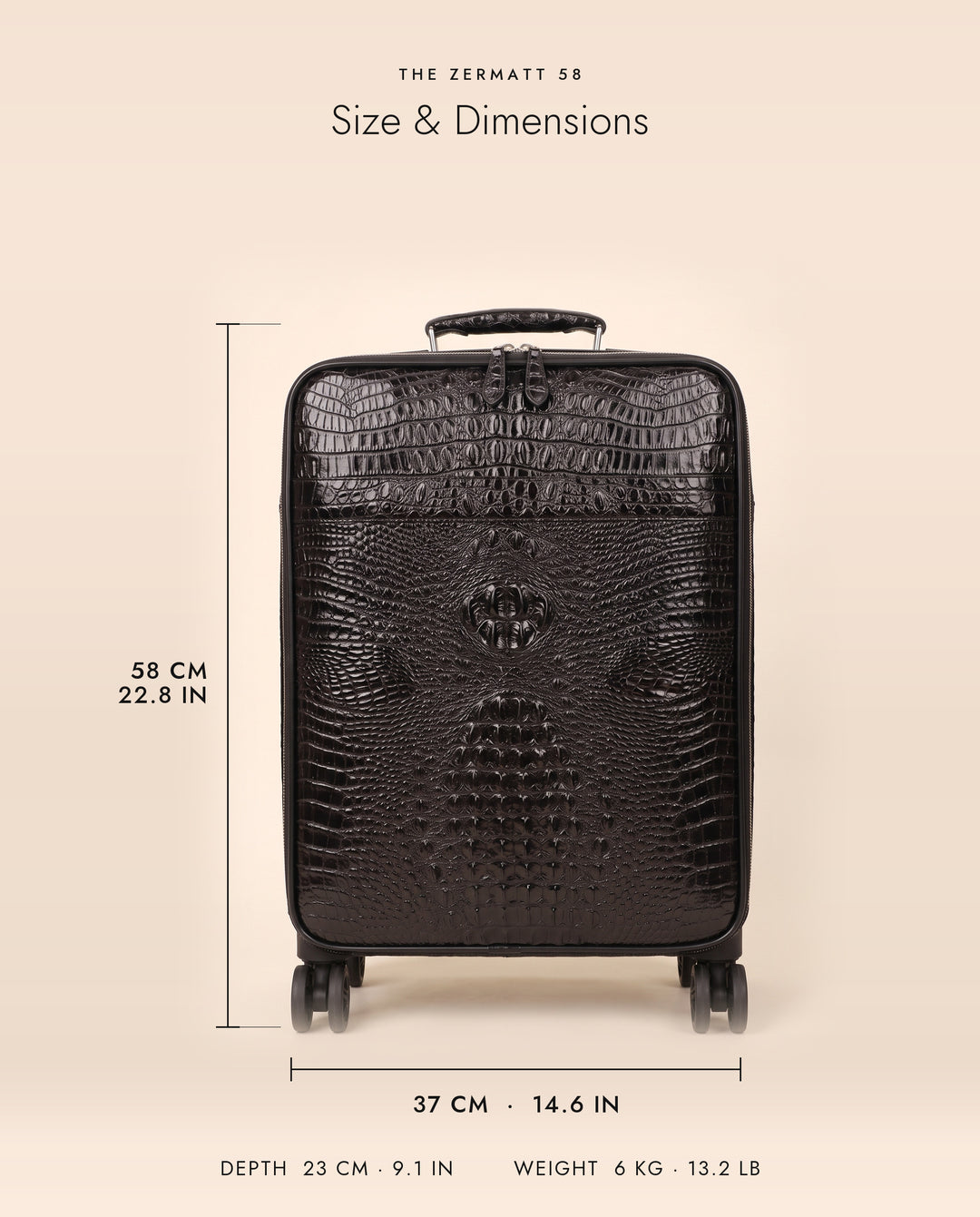 The Zermatt 58 Black size: 58 x 37 x 23 cm (22.8 x 14.6 x 9.1 in), 6 kg (13.2 lb)