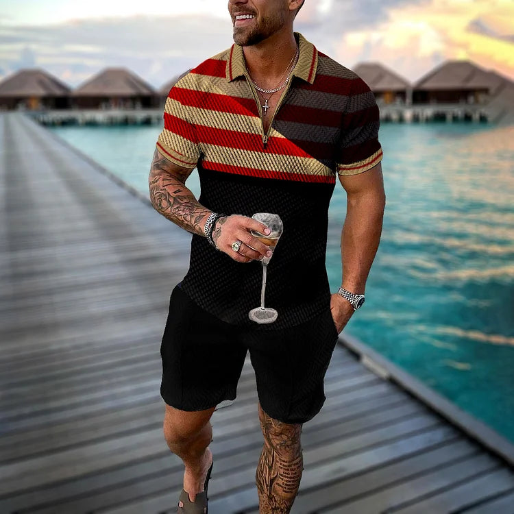 Shadow Stripes Polo Shirt And Shorts Co-Ord - DUVAL