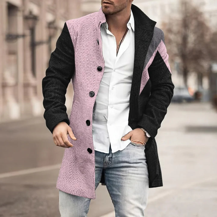 Stylish Color Block Geometric Print Coat - DUVAL