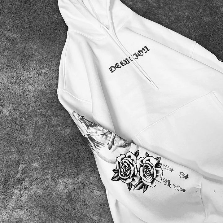 Delusion Printed Hooded Oversized Sweatshirt - DUVAL