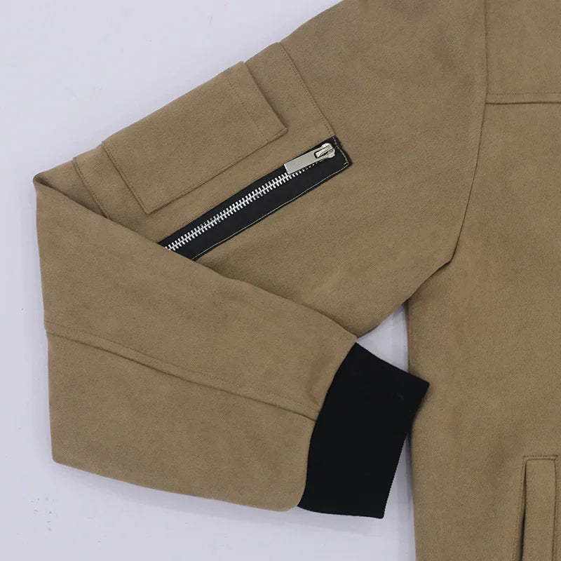 Suede Stand Collar Button Jacket