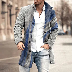 Casual Blue And Gray Gradient Fashion Coat