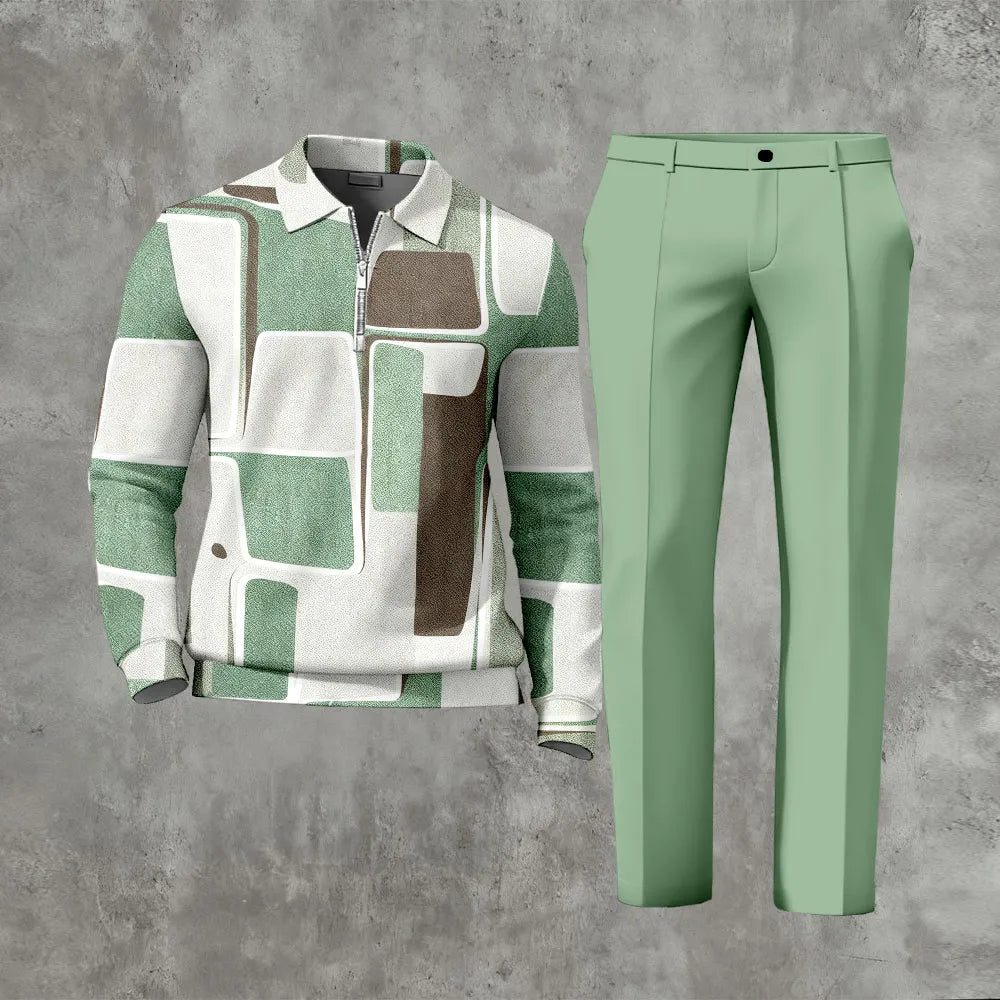 Long Sleeved Casual Quarter Zip Two-Piece Set - DUVAL