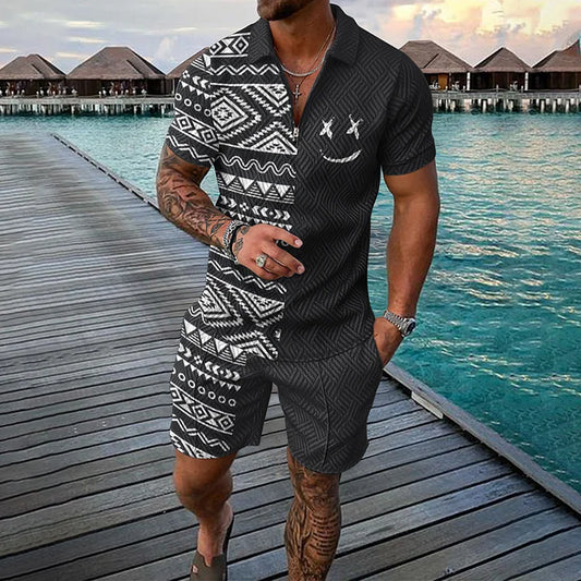 Monochrome Polo Shirt And Shorts Co-Ord