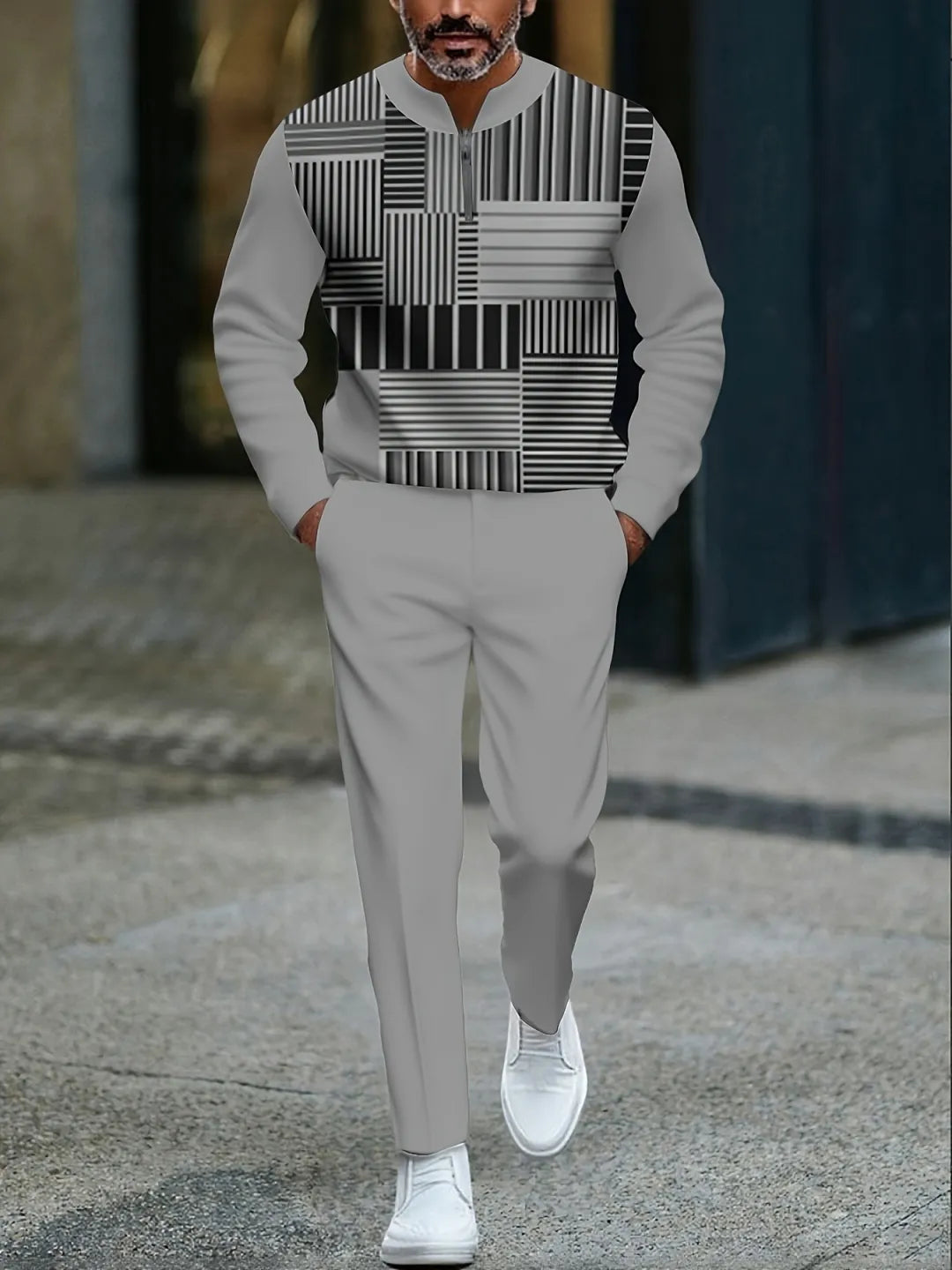 Quarter Zip Sweater & Trousers Two-Piece Set - DUVAL