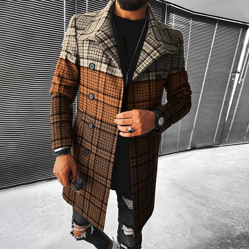 Color Block Check Coat