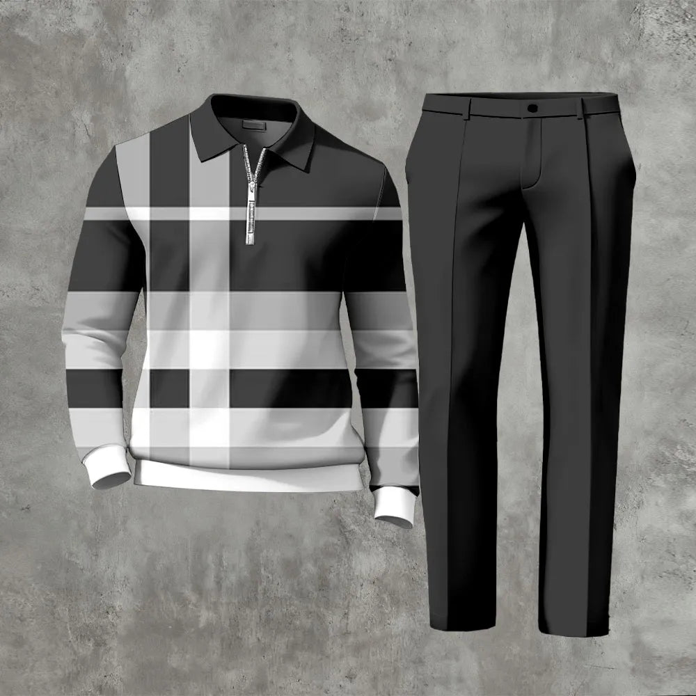 Long Sleeved Casual Quarter Zip Two-Piece Set - DUVAL