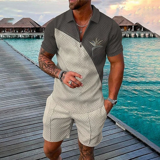 Grey Vacation Polo Shirt And Shorts Co-Ord